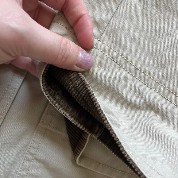 L.L.Bean khaki cotton canvas barn chore jacket brown corduroy collar sz Small - Picture 5 of 8